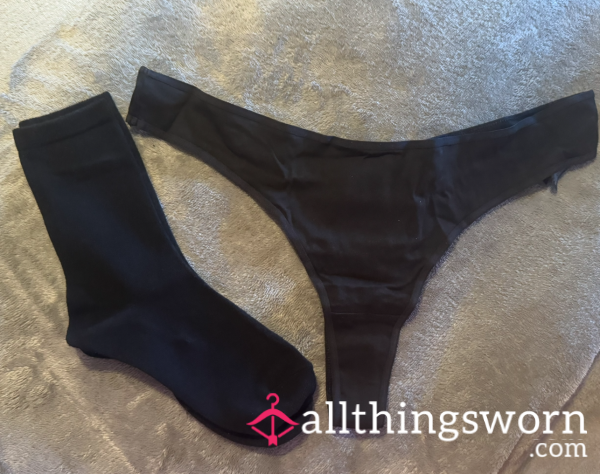 Black Cotton Thong & Socks/ White Cotton Thong & Socks