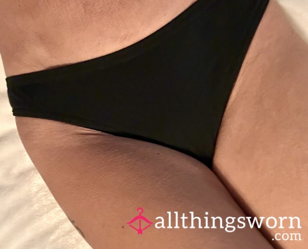 Black Cotton Thong WELL WORN Size Smallll