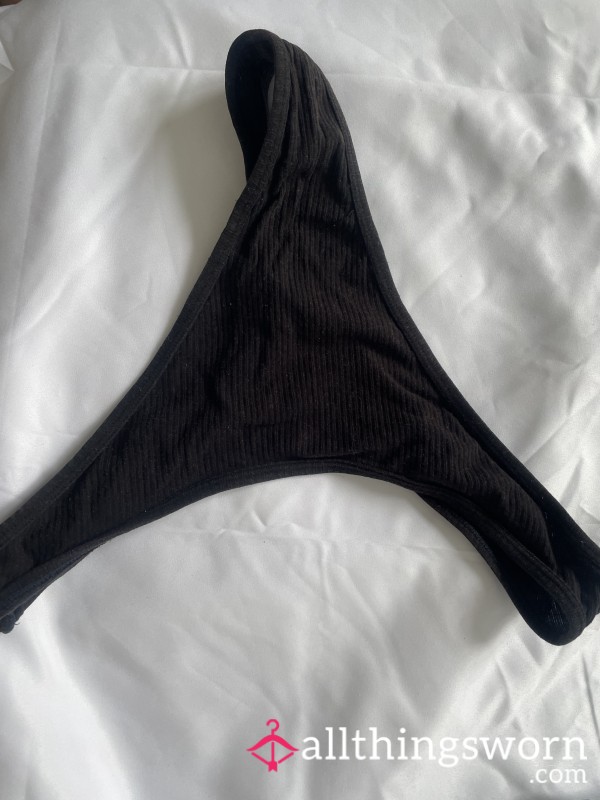 Black Cotton Thong – Worn All Day, All Mine🖤