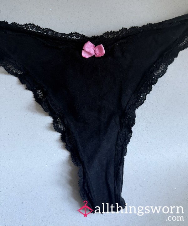 ‼️ CLEARANCE ‼️ Black Cotton Thong - Worn And Ready To Post