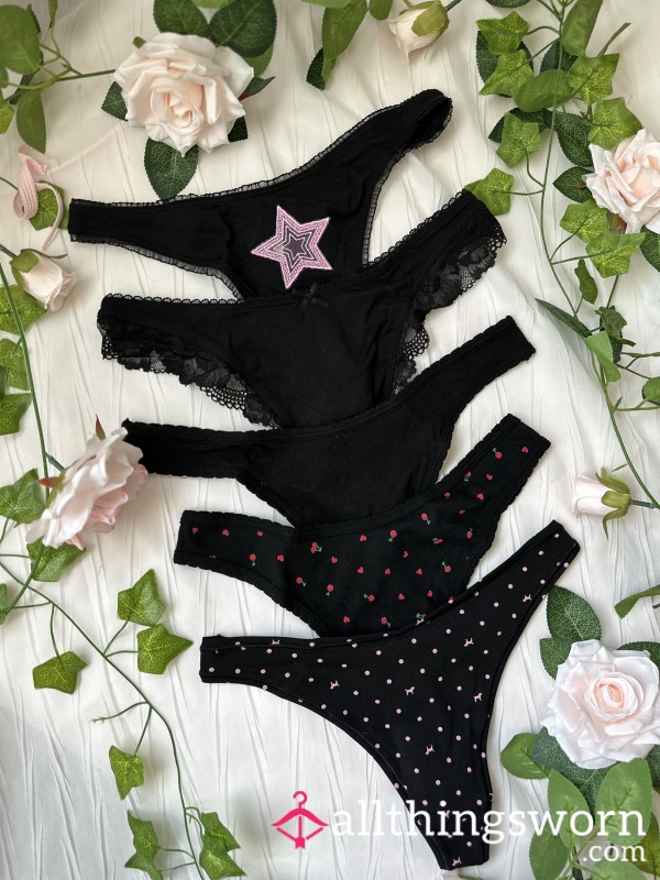 Black Cotton Thongs