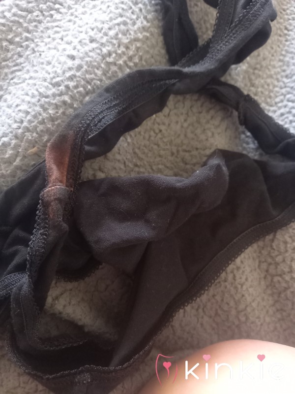 Black Cotton Thongs Used Worn Dirty Stained Smell Tastes Of My Juices 💋💋💋