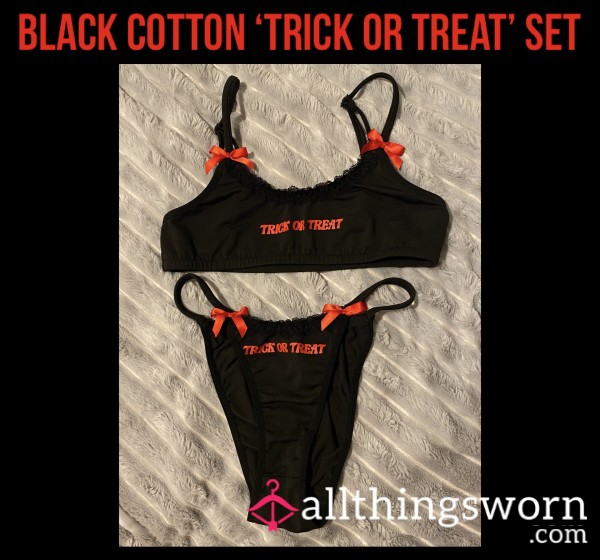 Black Cotton ‘Trick Or Treat’ Set🖤