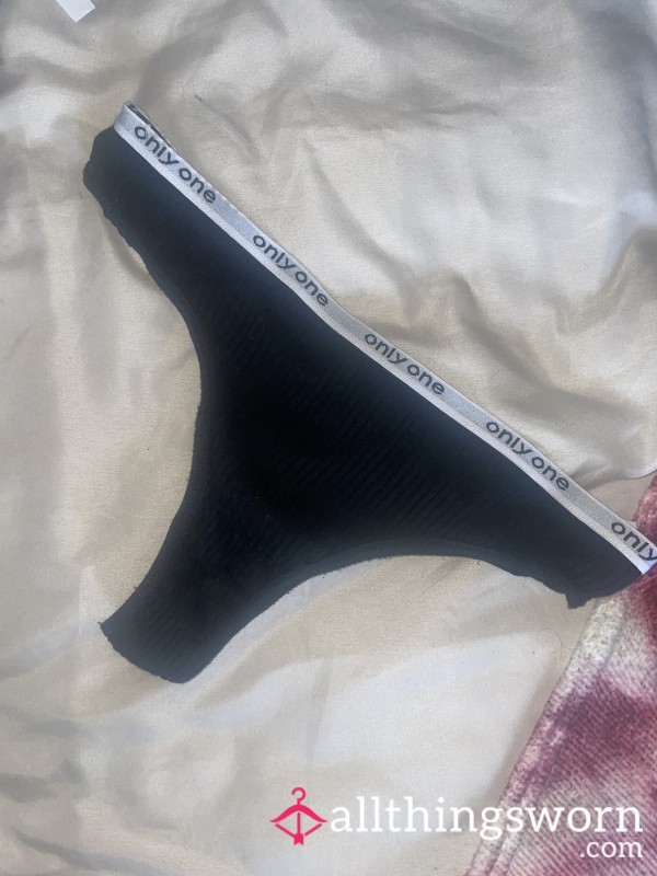 Black Cotton Well Worn Thong😉