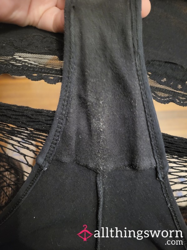READY TO POST 💌 Black Creamy Panties Worn For 24 Hours💦🖤