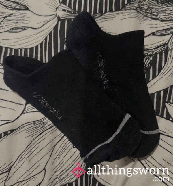 Black Crew Length Socks With Grey Stripe