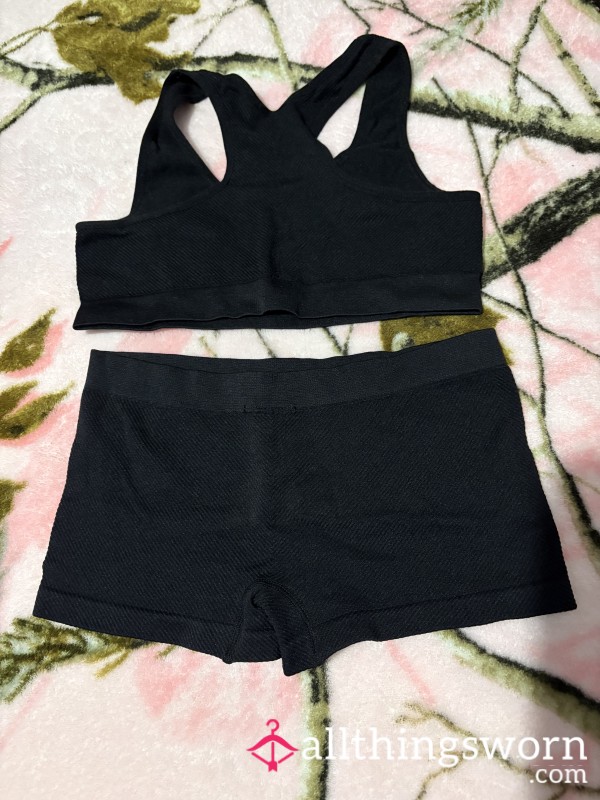 Black Crop Top Style Bra With Boxer Style Knickers Worn As A Size 6