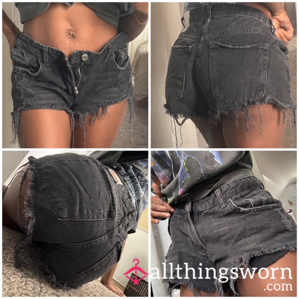 Black Denim Zara Jeans | Black Fringe Jean Shorts| Daisy Dukes
