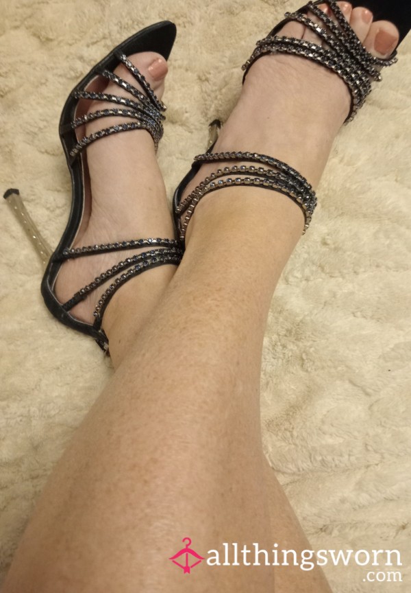 Black Diamante Sandals Stilettos