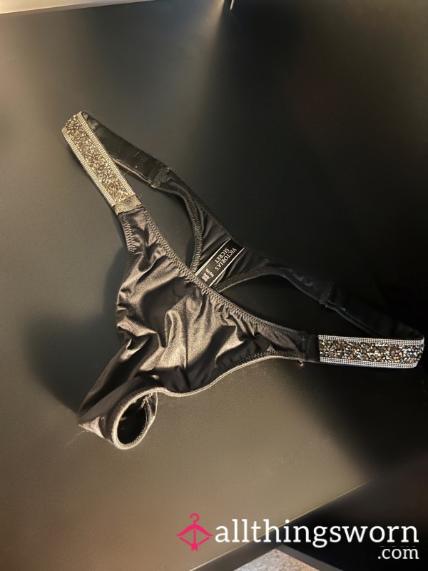 Black Diamante Thong