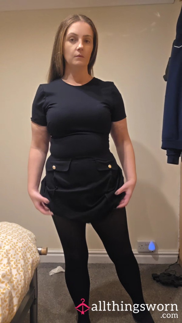 Black Dress, Thong And Tights Strip 😍