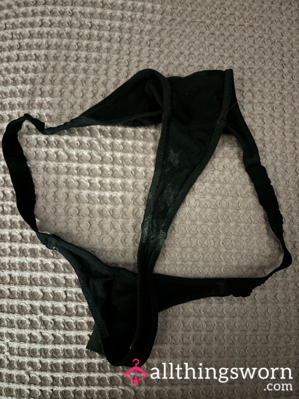 Black Elastic Thong Worn For 24 Hours And During Foreplay
