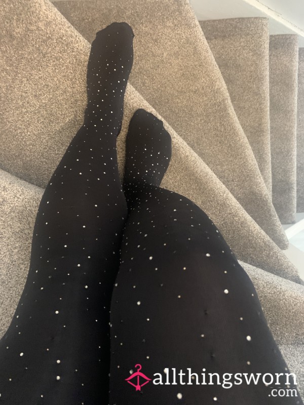 Black Embellished Tights With Gusset