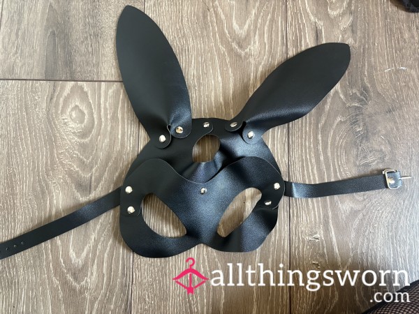 Black Faux Leather Bunny Mask Stripper Worn