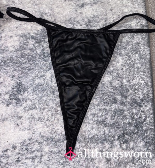 Black Faux Leather G String