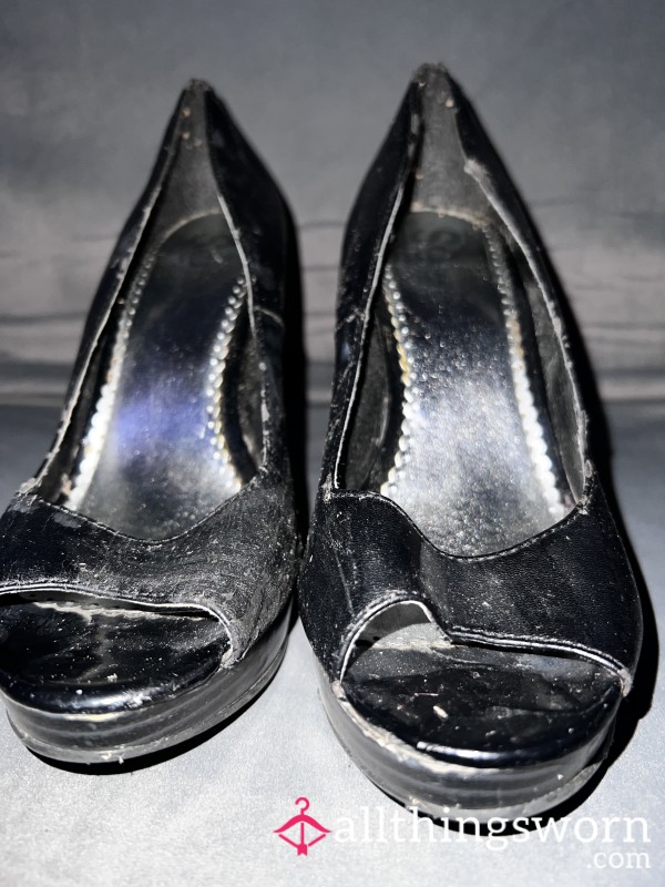 Black Leather Heels Worn