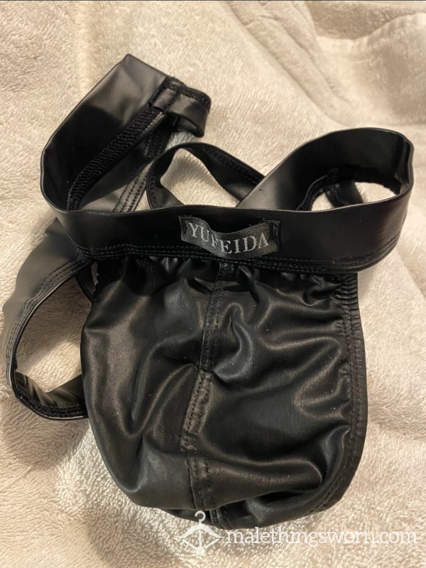 Black Faux Leather Jockstrap