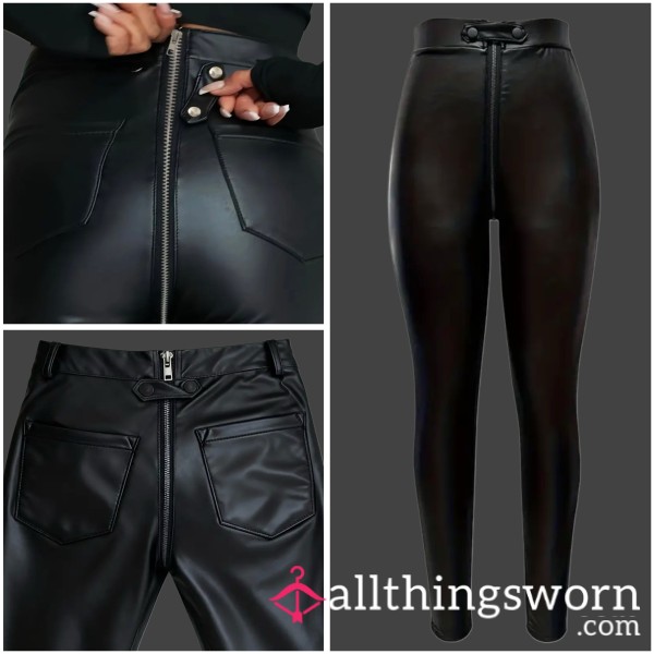 ⛔️‼️ SOLD‼️⛔️  Black Faux Leather Pants, Stretchy And With A Front-to-back Zipper. Black (20€)