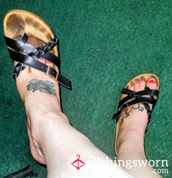 Black Faux Leather Strappy Sandals Size 8