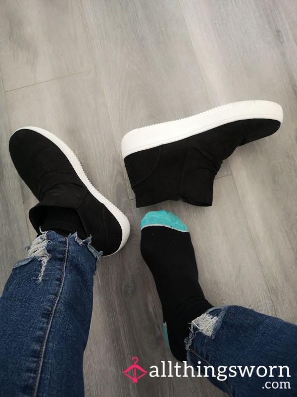 Black Faux Sude Sneakers Shoes 10