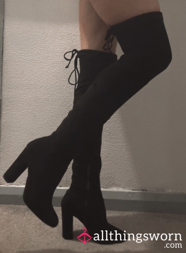 🔥 Black Faux Suede Over The Knee Boots Size 4 🔥 Sealed With A Loving Kiss 💋