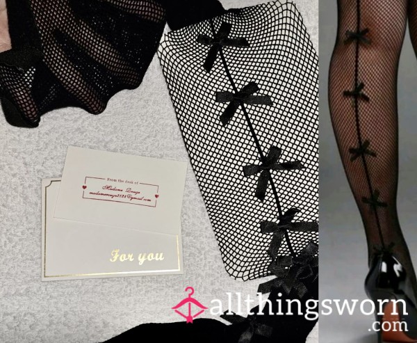 Black Fishnet Tights Bow Detail