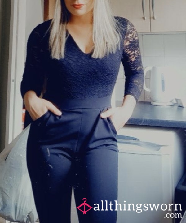 Black Fitted One-Piece – Tight Laced V Neck & Work-Worn Elegance
