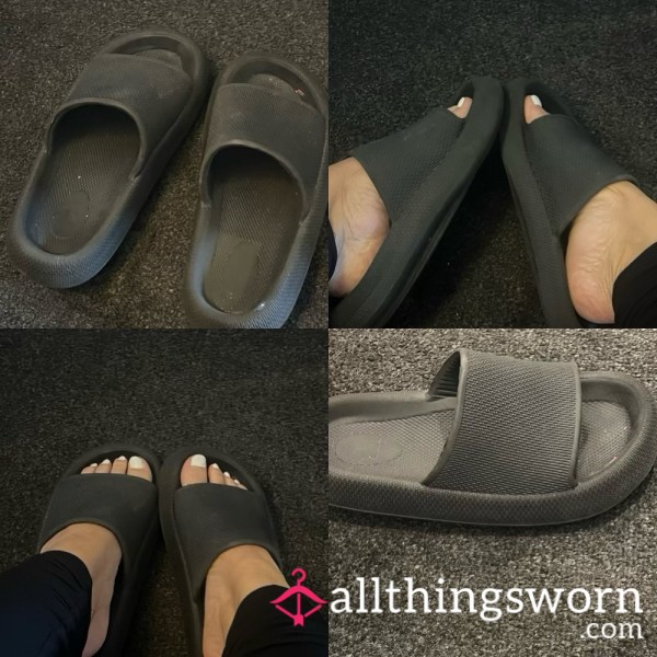 Black Flat Sliders Well Worn