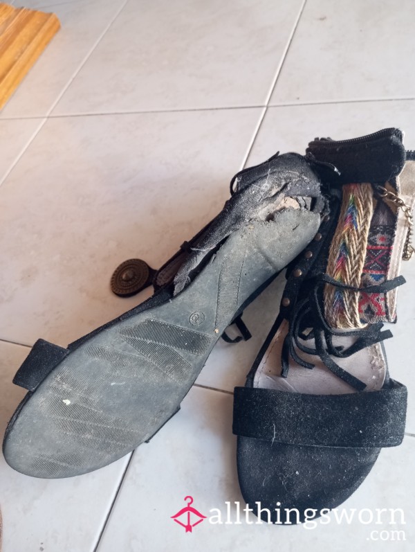 Black Flat Sandals Extremely Old