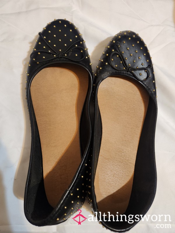 Black Flats With Gold Studs