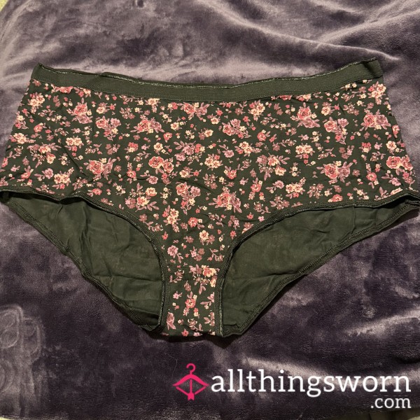 Black Flor*l Cotton Fullback Knickers