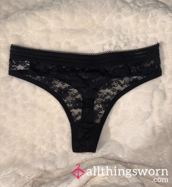 Black Flor*l Lace Thong