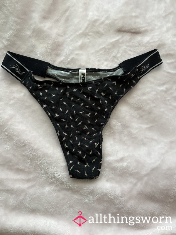 Black Flor*l PINK Worn Thong