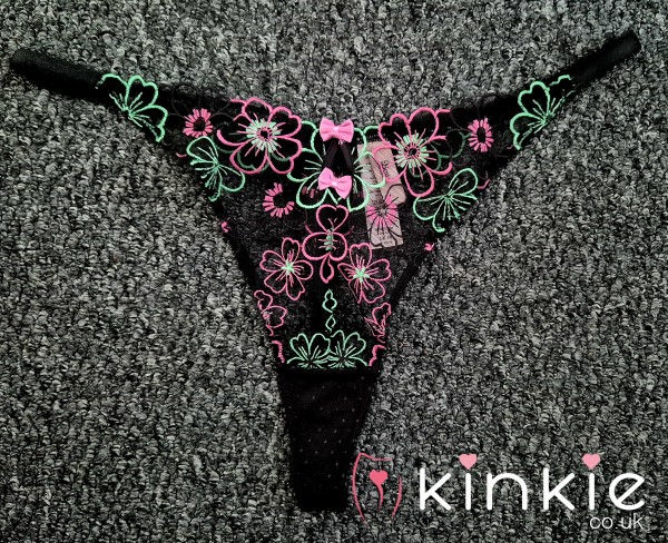 Black Flor*l Thong