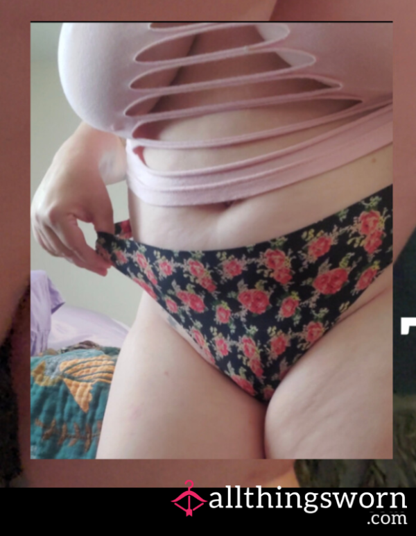 Black Flor*l Thong
