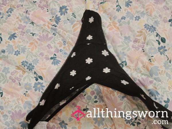 Black Flowers Thong