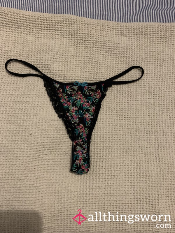 Black Flowery Thong