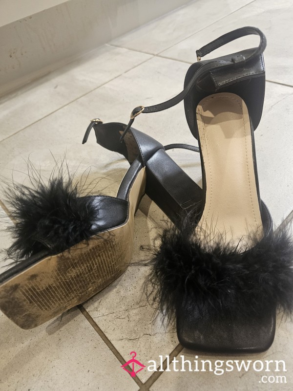 Black Fluffy High Heels