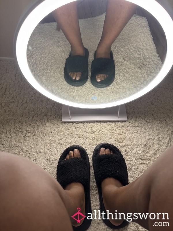 Black Fluffy House Slippers (Worn For 3years!)