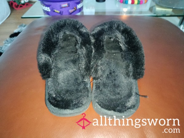 Stinky Black Fluffy Slippers