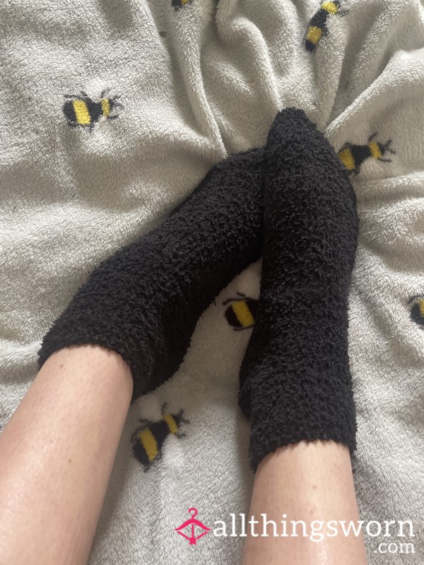 Black Fluffy Socks Worn 24hours❤️