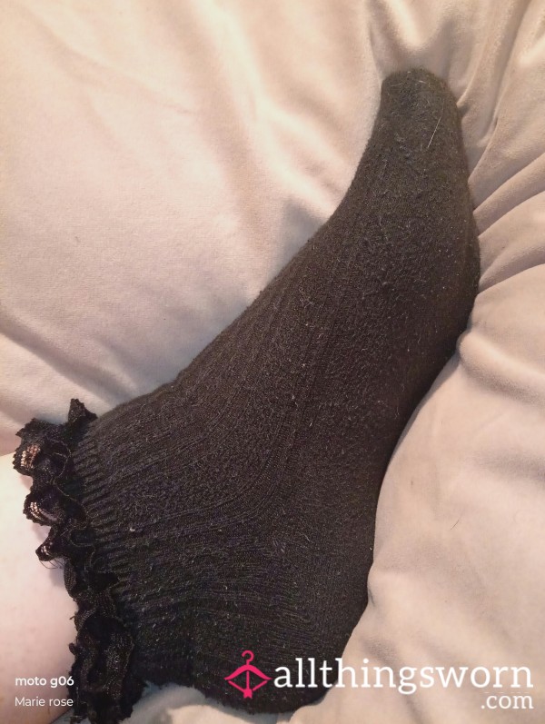 Black Frilly Ankle Socks. 12 Hour Wear, This Can Be Extended
