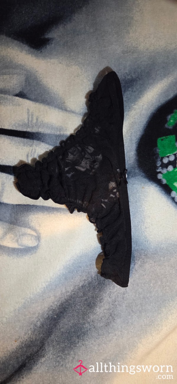 Black Frilly Lace Thong