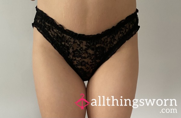 Black Full Back Lace Flower Pattern Panties