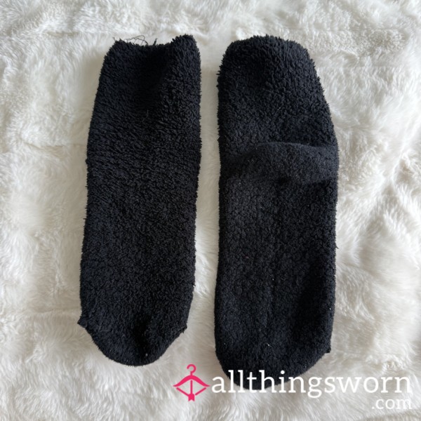 Black Fuzzy Cozy Crew Socks