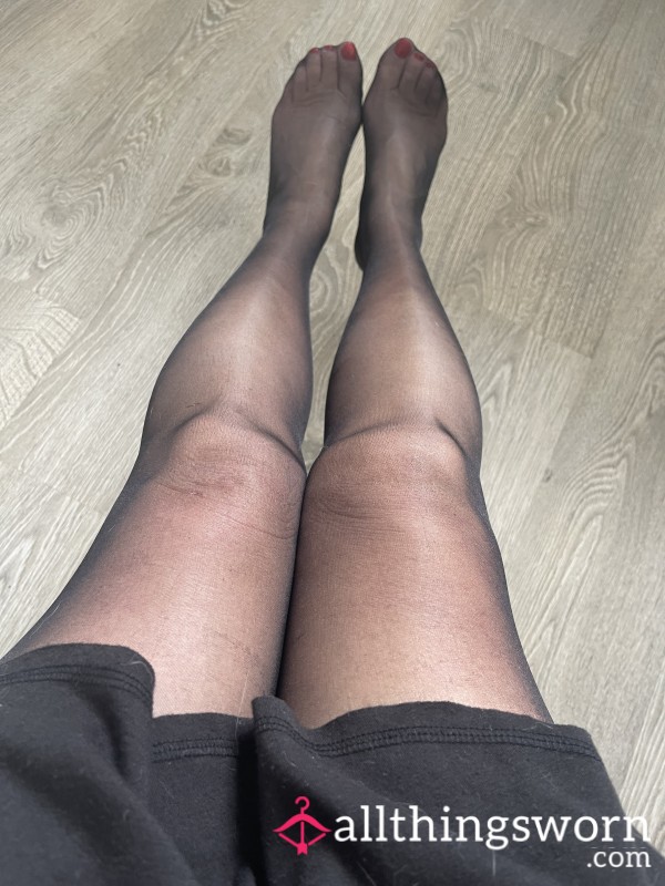 Black Glossy Nylon Tights On My Legs