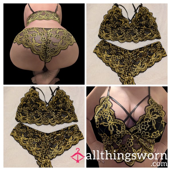 Black & Gold Lace Lingerie Set