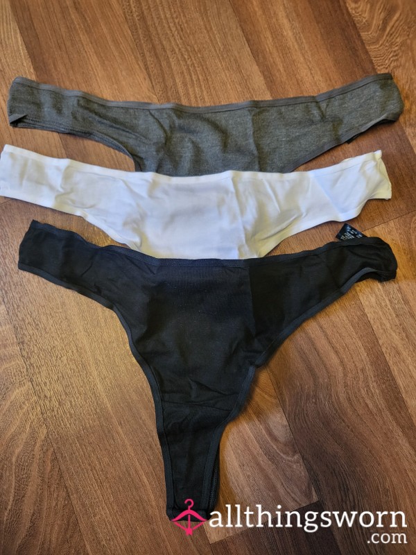 Black, Grey, Or White Cotton Thong Worn For You