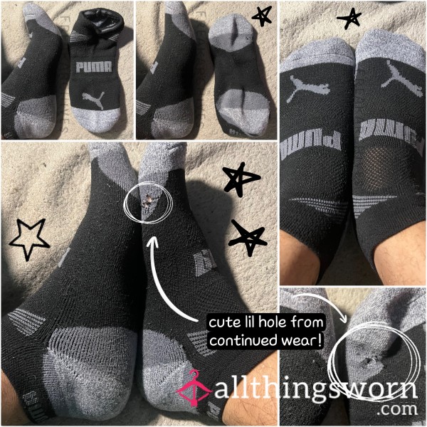 Black & Grey Puma Ankle Socks With Small Hole