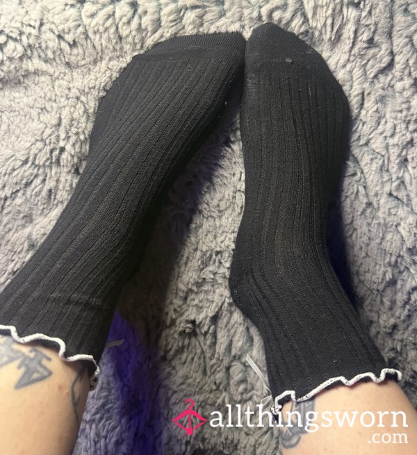 Black Grippy Socks With Bows